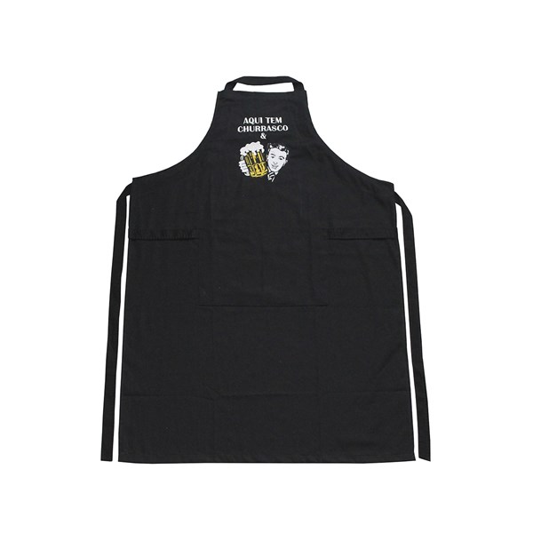 Avental Sarja Algodão Bordado Aqui Tem Churrasco Preto