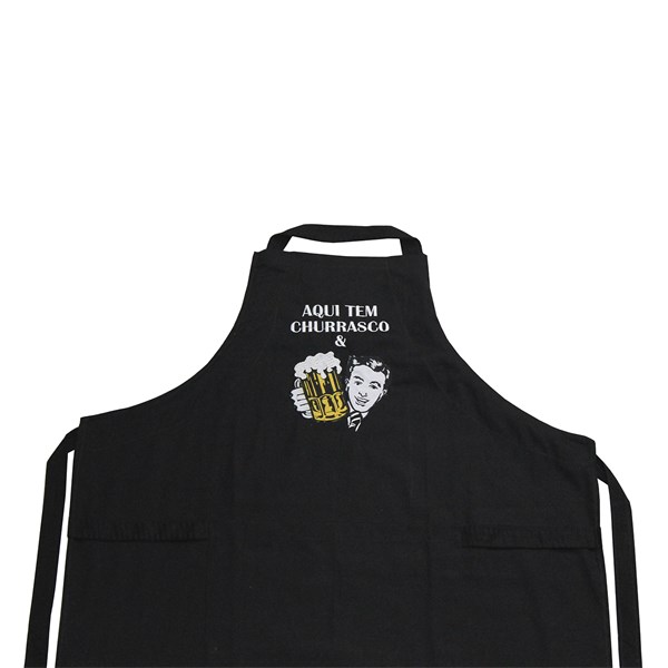 Avental Sarja Algodão Bordado Aqui Tem Churrasco Preto