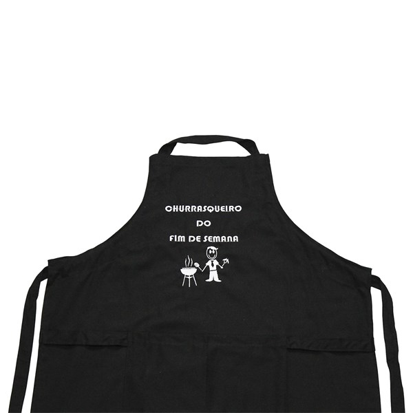 Avental Sarja Algodão Bordado Churrasqueiro do Fim de Semana Preto