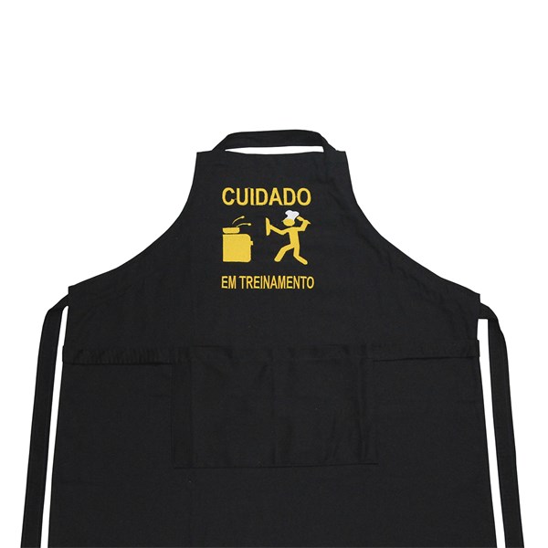 Avental Sarja Algodão Bordado Cuidado em Treinamento Preto