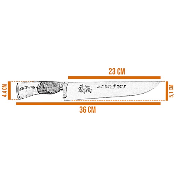 Faca 09 Inox 420 Protetor Bronze Cabo Madeira Resina Ponta Larga Agro É Top