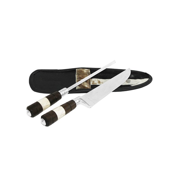 Faca Chaira 08 Inox 420 Cabo Osso Madeira