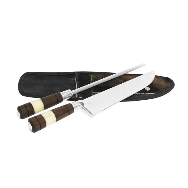 Faca Chaira 10 Inox 420 Cabo Osso Madeira