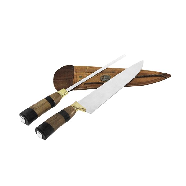 Faca Chaira 10 Inox 420 Protetor Bronze Cabo Misto