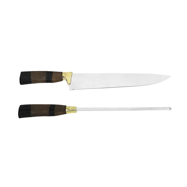 Faca Chaira 10 Inox 420 Protetor Bronze Cabo Misto