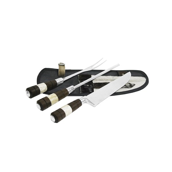 Faca Chaira Garfo 08 Inox 420 Cabo Osso Madeira