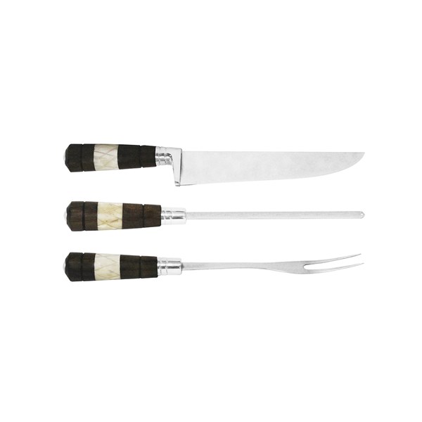 Faca Chaira Garfo 08 Inox 420 Cabo Osso Madeira