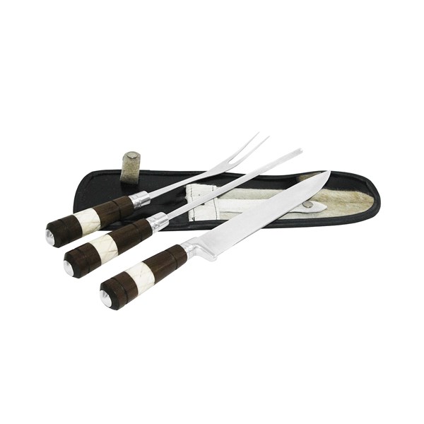 Faca Chaira Garfo 09 Inox 420 Cabo Osso Madeira