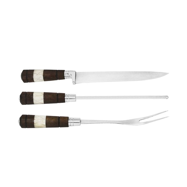 Faca Chaira Garfo 09 Inox 420 Cabo Osso Madeira