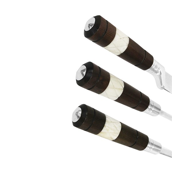 Faca Chaira Garfo 09 Inox 420 Cabo Osso Madeira