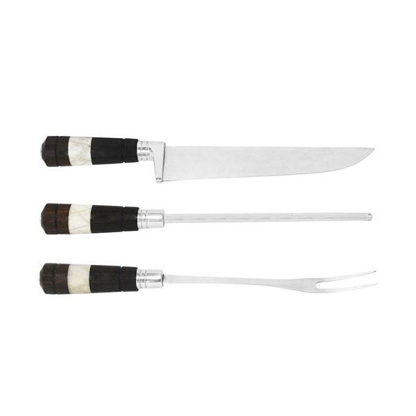 Faca Chaira Garfo 10 Inox 420 Cabo Osso Madeira