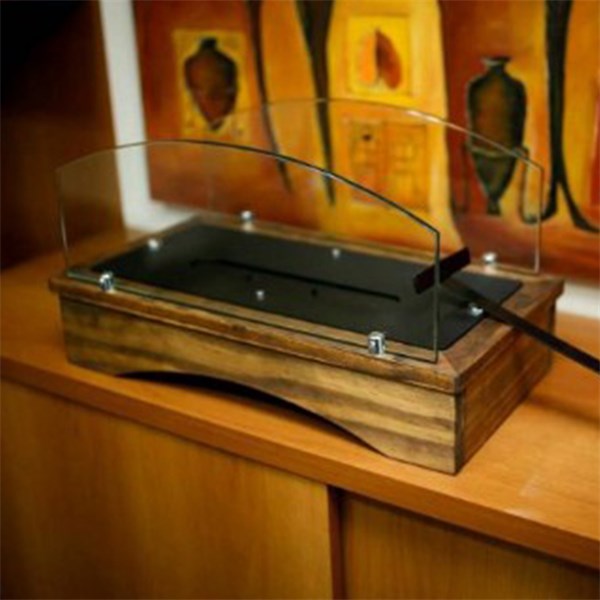 Lareira Ecológica Álcool Etanol Aço 45cm Suporte Madeira Vidro