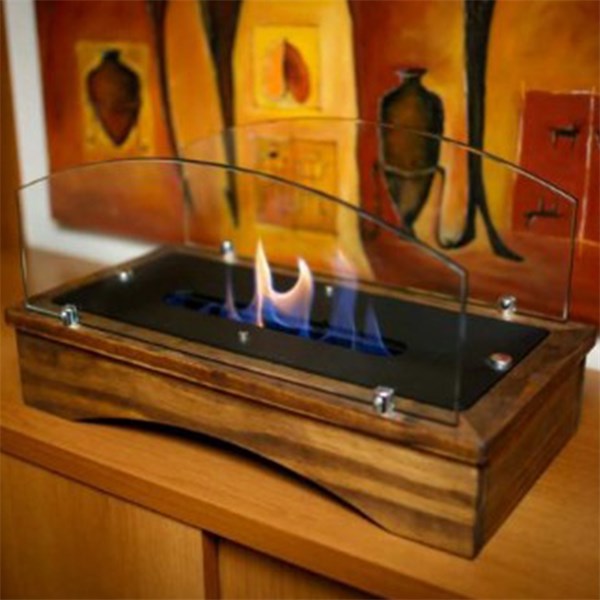 Lareira Ecológica Álcool Etanol Aço 45cm Suporte Madeira Vidro
