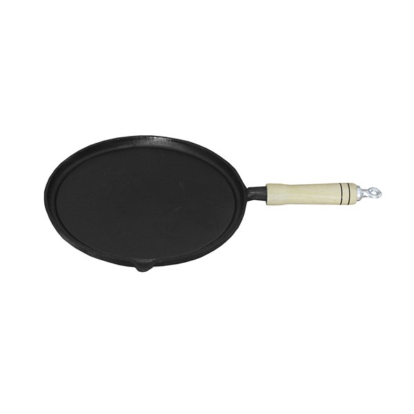 Chapa Bifeteira Ferro Fundido Cabo Madeira 26cm Lisa