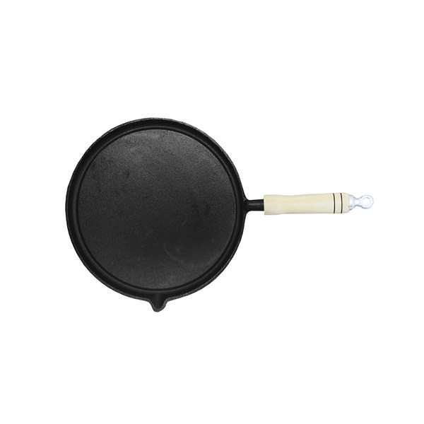 Chapa Bifeteira Ferro Fundido Cabo Madeira 26cm Lisa