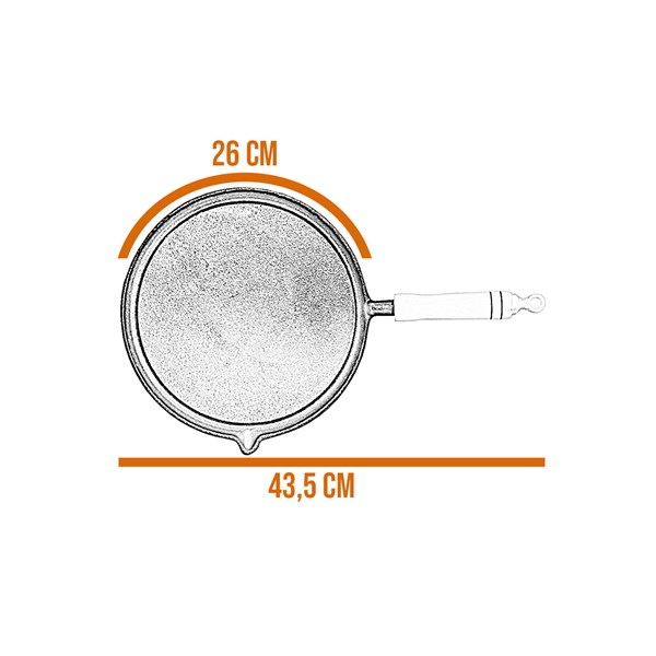 Chapa Bifeteira Ferro Fundido Cabo Madeira 26cm Lisa