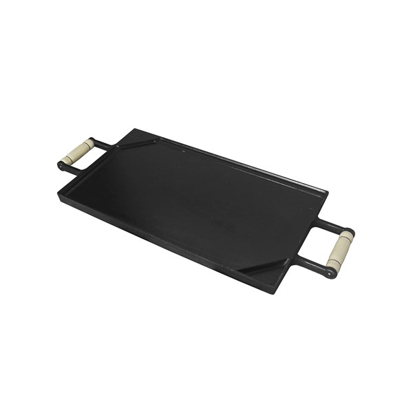 Chapa Bifeteira Ferro Fundido Alças Madeira 48X26cm Dupla Face