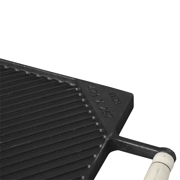 Chapa Bifeteira Ferro Fundido Alças Madeira 48X26cm Dupla Face