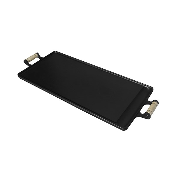 Chapa Bifeteira Ferro Fundido Alças Madeira 62X30cm Lisa