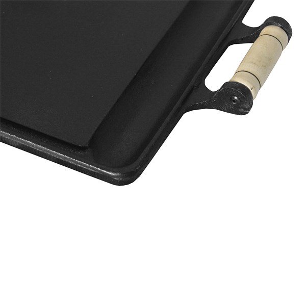 Chapa Bifeteira Ferro Fundido Alças Madeira 62X30cm Lisa