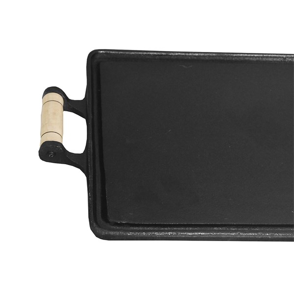 Chapa Bifeteira Ferro Fundido Alças Madeira 62X30cm Lisa