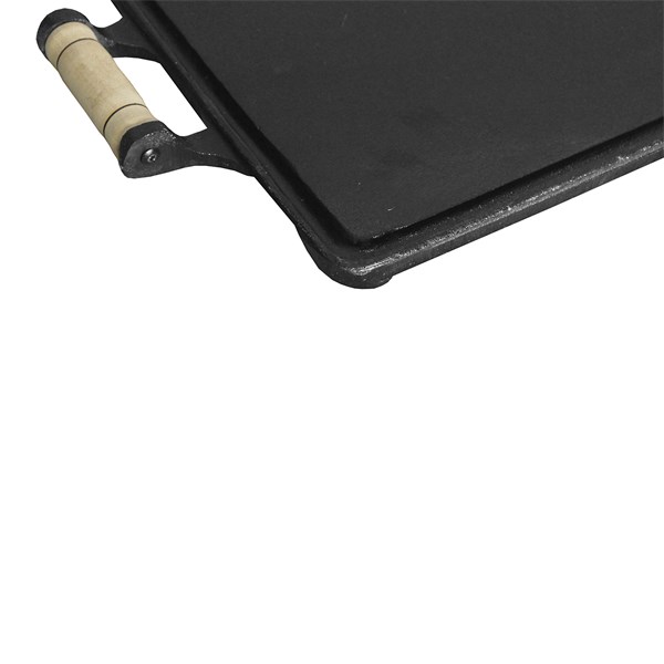 Chapa Bifeteira Ferro Fundido Alças Madeira 62X30cm Lisa