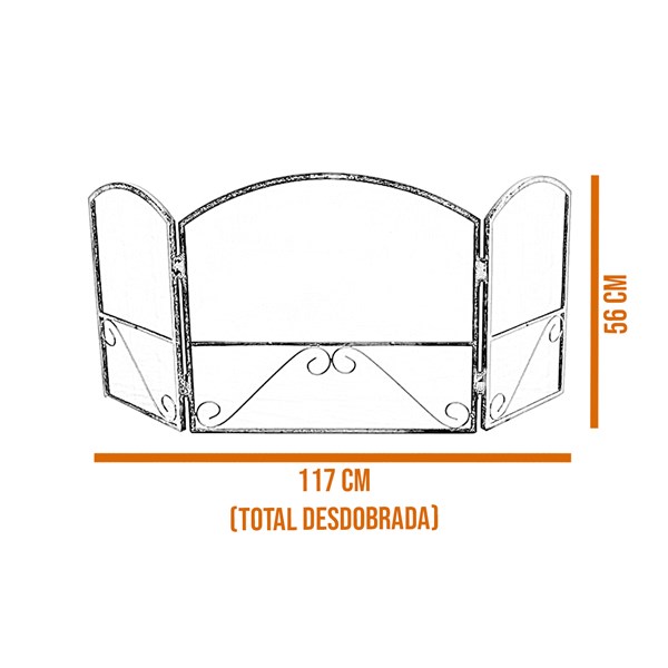 Tela Proteção Lareira 117X56cm Dobrável Curvada