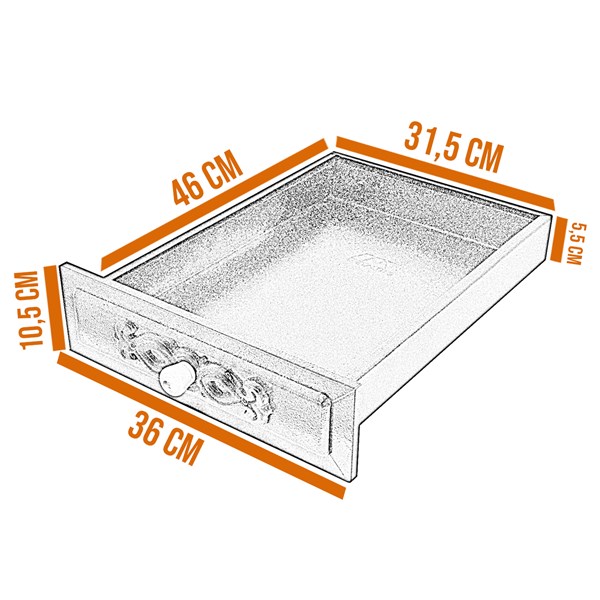 Gaveta Cinzeiro Aço Suporte 32X6X46cm Colonial Grande