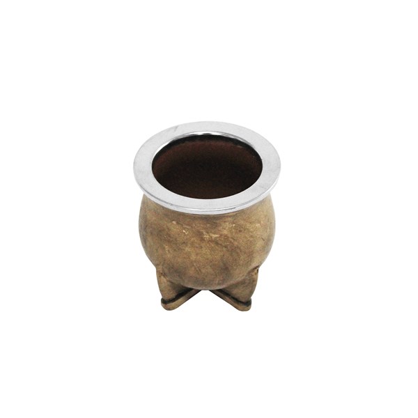 Cuia Chimarrão Cerâmica Couro Bocal Inox Pé Torpedo