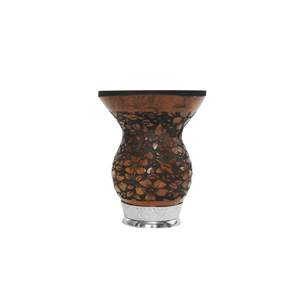 Cuia Chimarrão Porongo Pampa Gravada Bocal Queimado Pé Metal