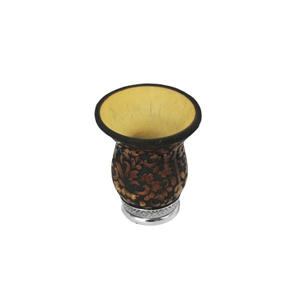 Cuia Chimarrão Porongo Pampa Premium Gravada Bocal Queimado Pé Metal