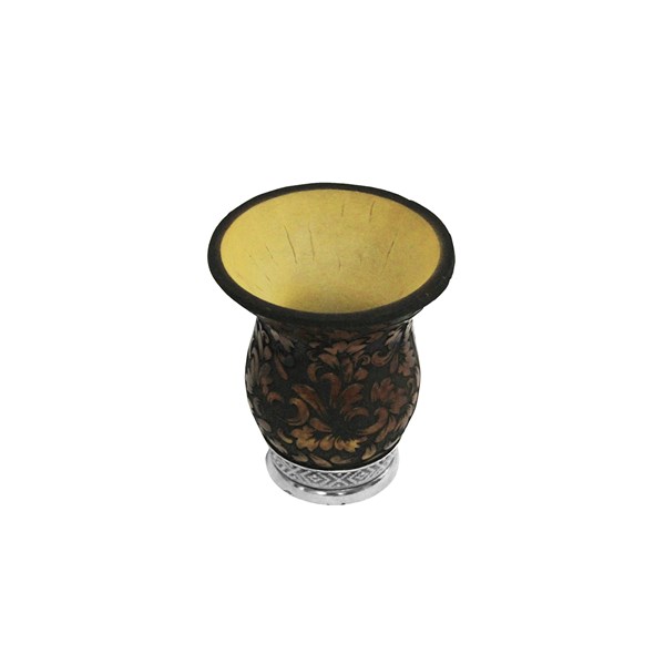 Cuia Chimarrão Porongo Pampa Premium Gravada Bocal Queimado Pé Metal