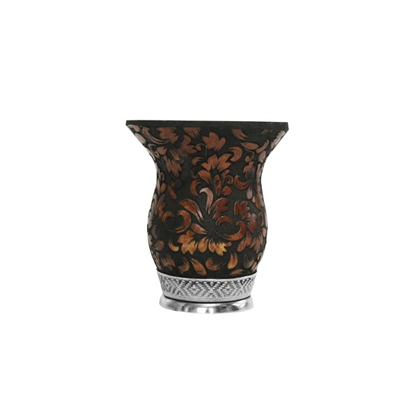 Cuia Chimarrão Porongo Pampa Premium Gravada Bocal Queimado Pé Metal