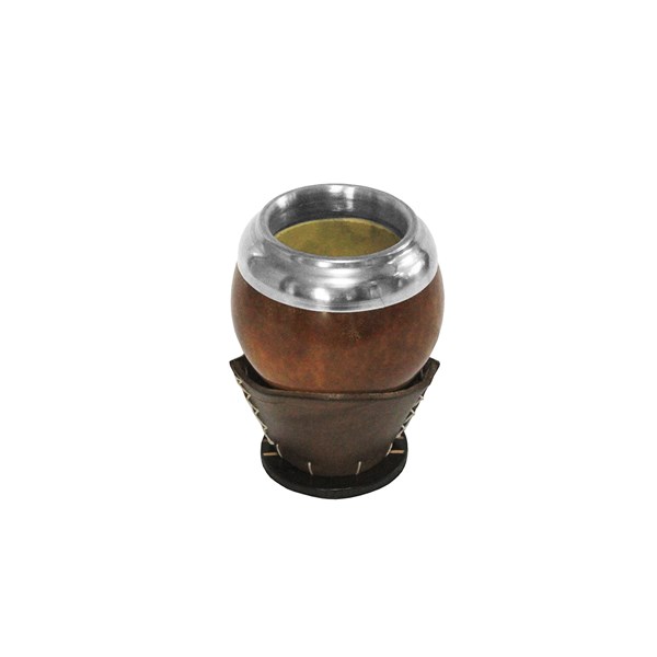 Cuia Chimarrão Porongo Torpedo Liso Bocal Inox Suporte Couro