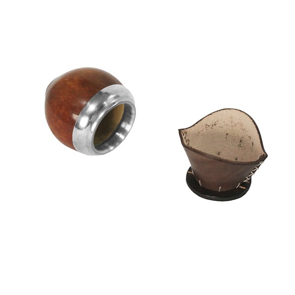 Cuia Chimarrão Porongo Torpedo Liso Bocal Inox Suporte Couro