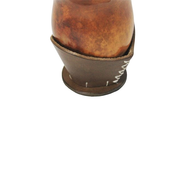 Cuia Chimarrão Porongo Bago de Touro Liso Bocal Queimado Suporte Couro
