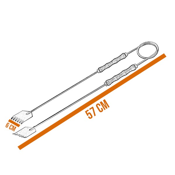 Pegador Carvão Inox 57cm Cabos Madeira