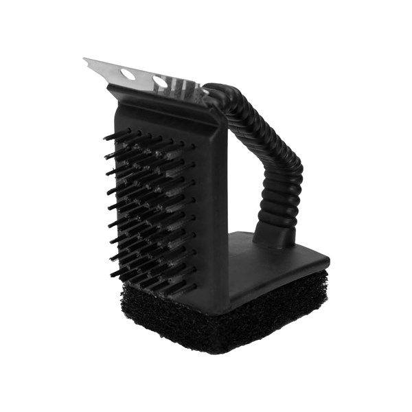 Escova Limpadora Limpa Grelhas Churrasco Cerdas Aço Inox 3 em 1