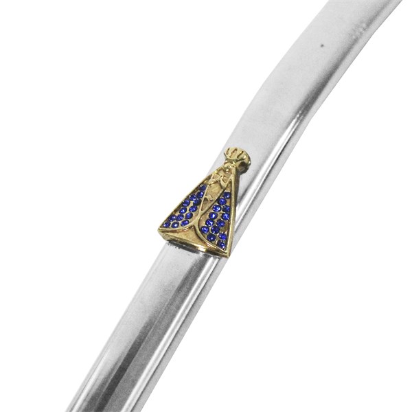 Bomba Chimarrão Inox Média Chata Rosca Nossa Senhora Aparecida Cravejado Azul