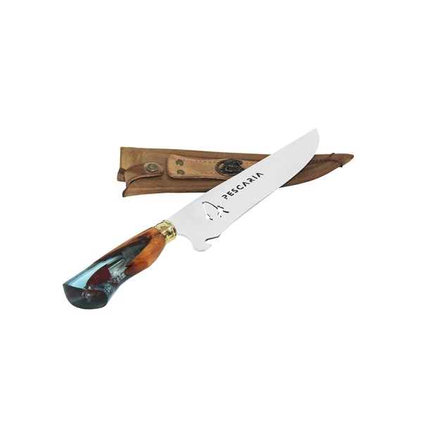 Faca 09 Inox 420 Bowie Cabo Madeira Resina Pescaria