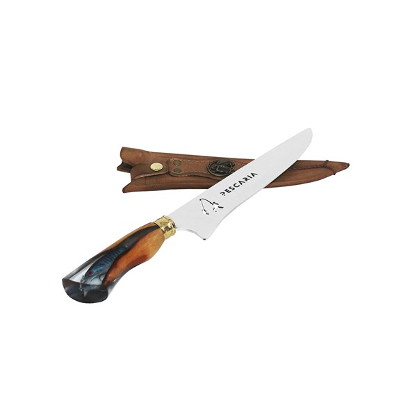 Faca 09 Inox 420 Larga Cabo Madeira Resina Pescaria