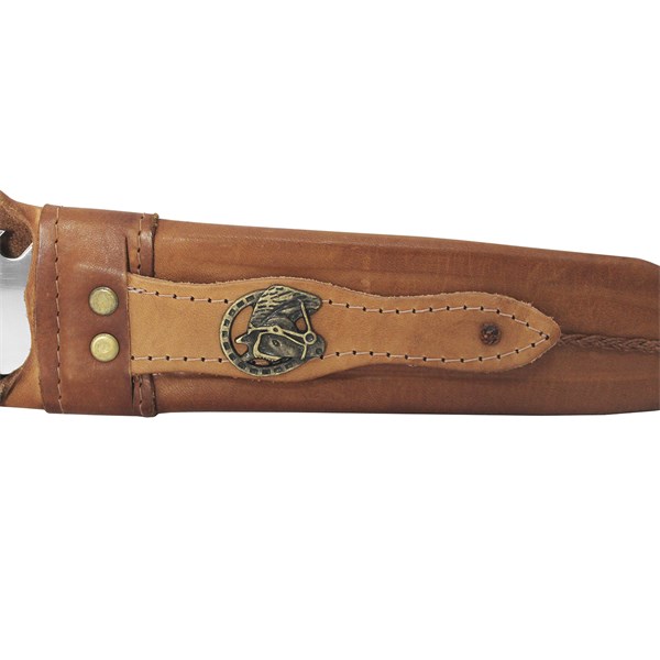 Faca 09 Inox 420 Protetor Bronze Cabo Madeira Resina Ponta Garfo Peixe