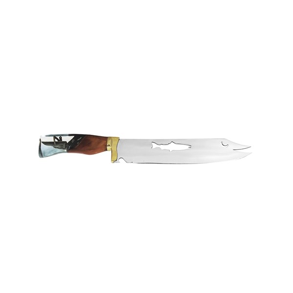Faca 09 Inox 420 Protetor Bronze Cabo Madeira Resina Ponta Garfo Peixe