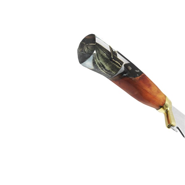 Faca 09 Inox 420 Protetor Bronze Cabo Madeira Resina Ponta Garfo Peixe