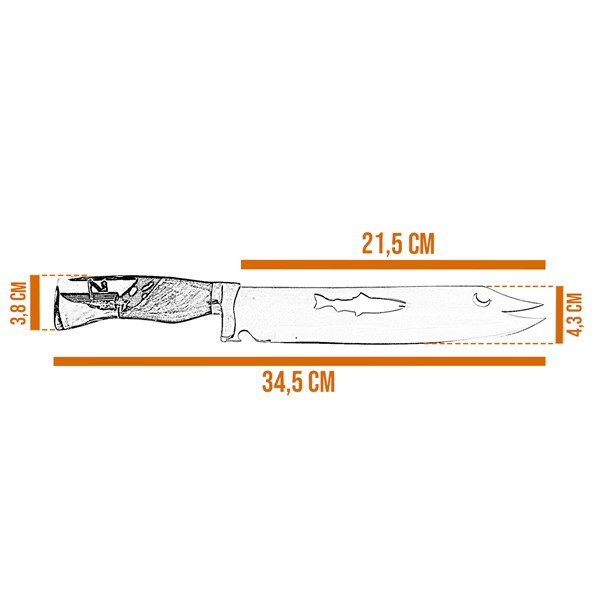 Faca 09 Inox 420 Protetor Bronze Cabo Madeira Resina Ponta Garfo Peixe