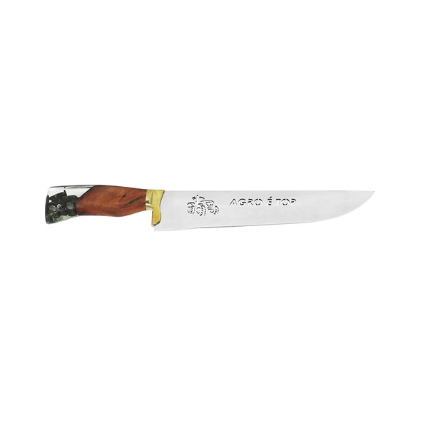 Faca 09 Inox 420 Protetor Bronze Cabo Madeira Resina Ponta Larga Agro É Top