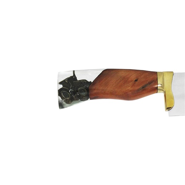 Faca 09 Inox 420 Protetor Bronze Cabo Madeira Resina Ponta Larga Agro É Top