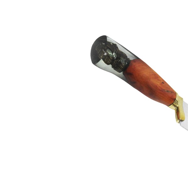 Faca 09 Inox 420 Protetor Bronze Cabo Madeira Resina Ponta Larga Agro É Top