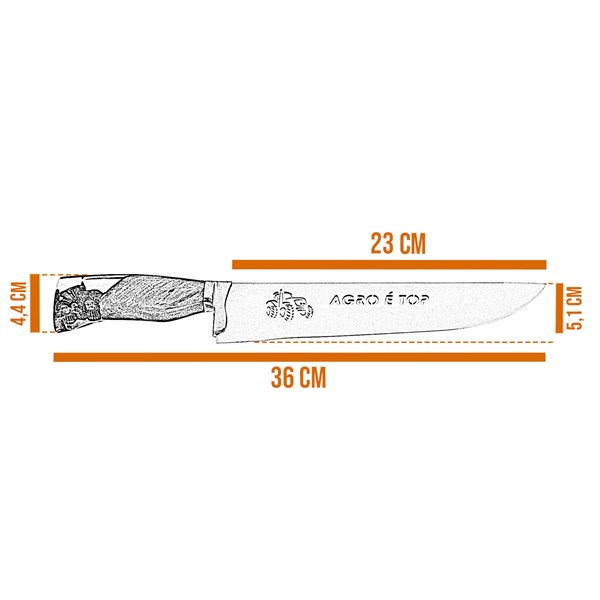 Faca 09 Inox 420 Protetor Bronze Cabo Madeira Resina Ponta Larga Agro É Top