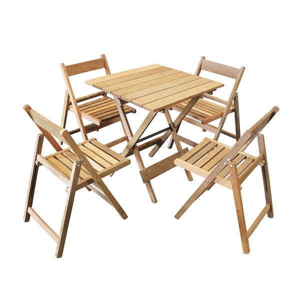 Conjunto Dobrável Mesa 70X70cm 4 Cadeiras Madeira Nobre Natural